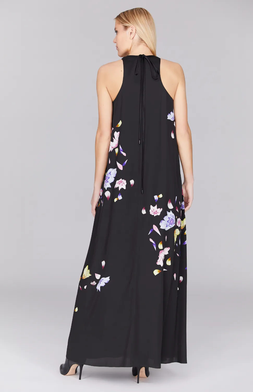 Scattered Blossom Long Trapeze Gown w/ Ties