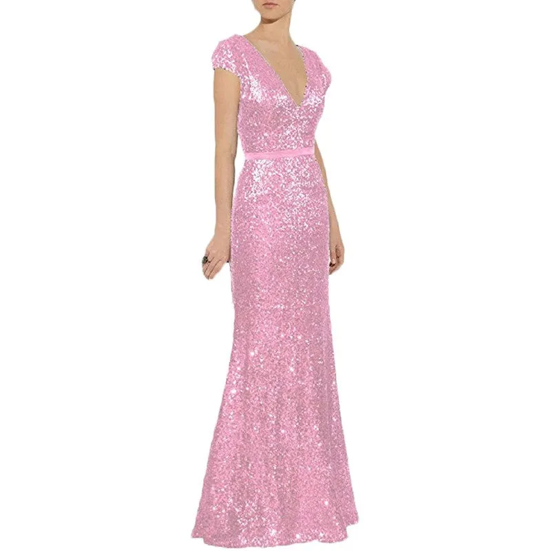 sd-hk Women's Off Shoulder Sequins Evening Dress Long Mermaid Side Slit Formal Dresses
