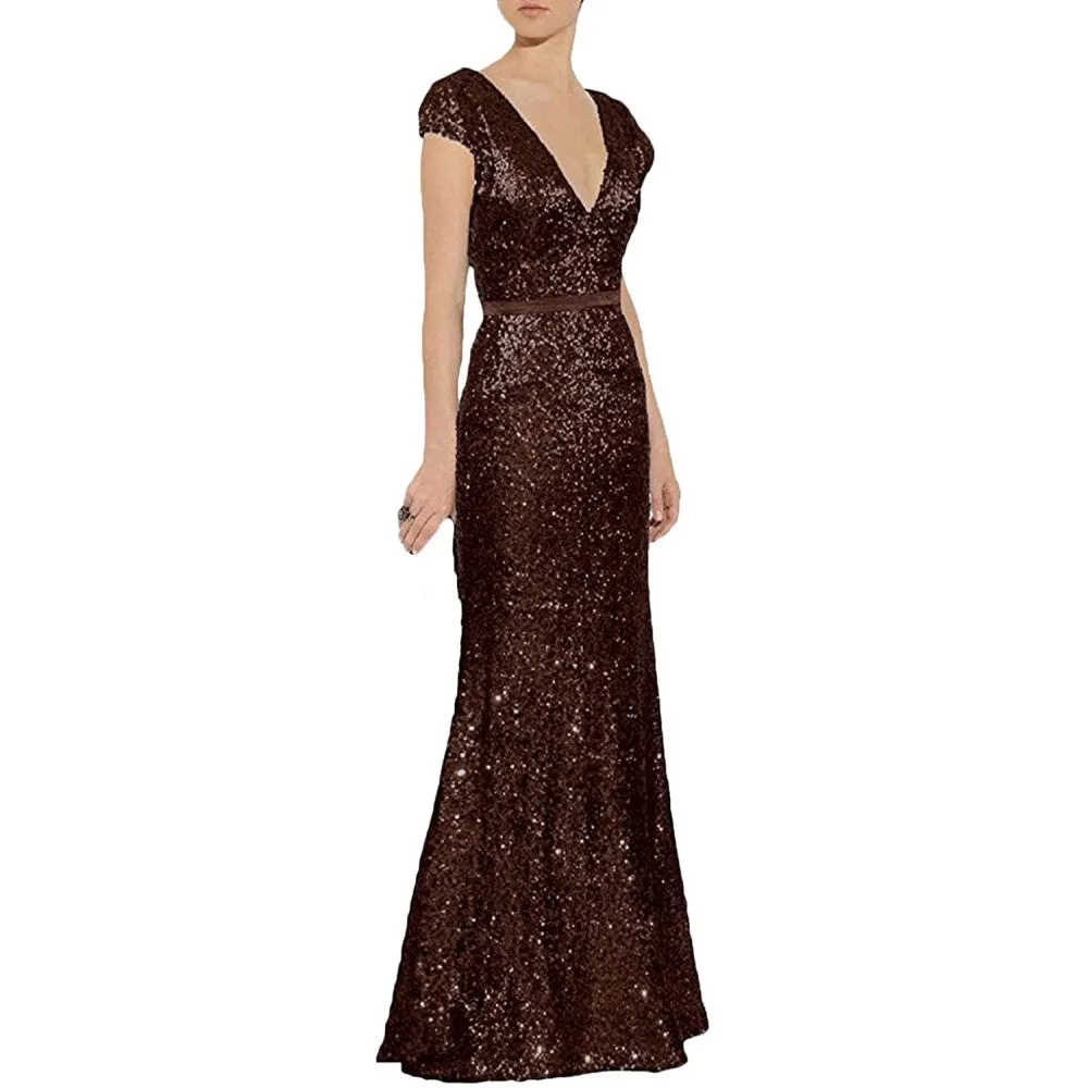 sd-hk Women's Off Shoulder Sequins Evening Dress Long Mermaid Side Slit Formal Dresses