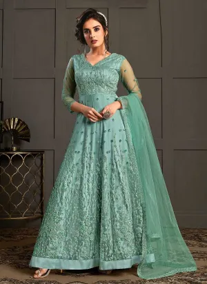 Sea Green Heavy Embroidered Gown Style Anarkali Suit