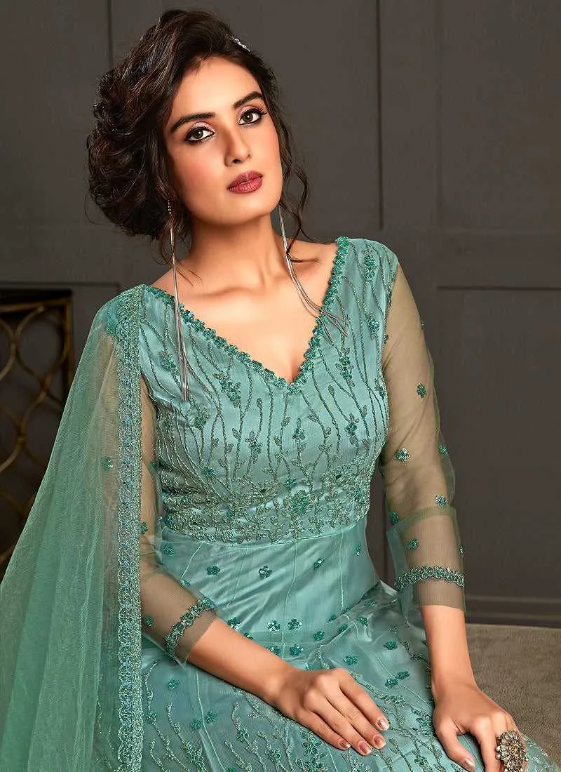 Sea Green Heavy Embroidered Gown Style Anarkali Suit