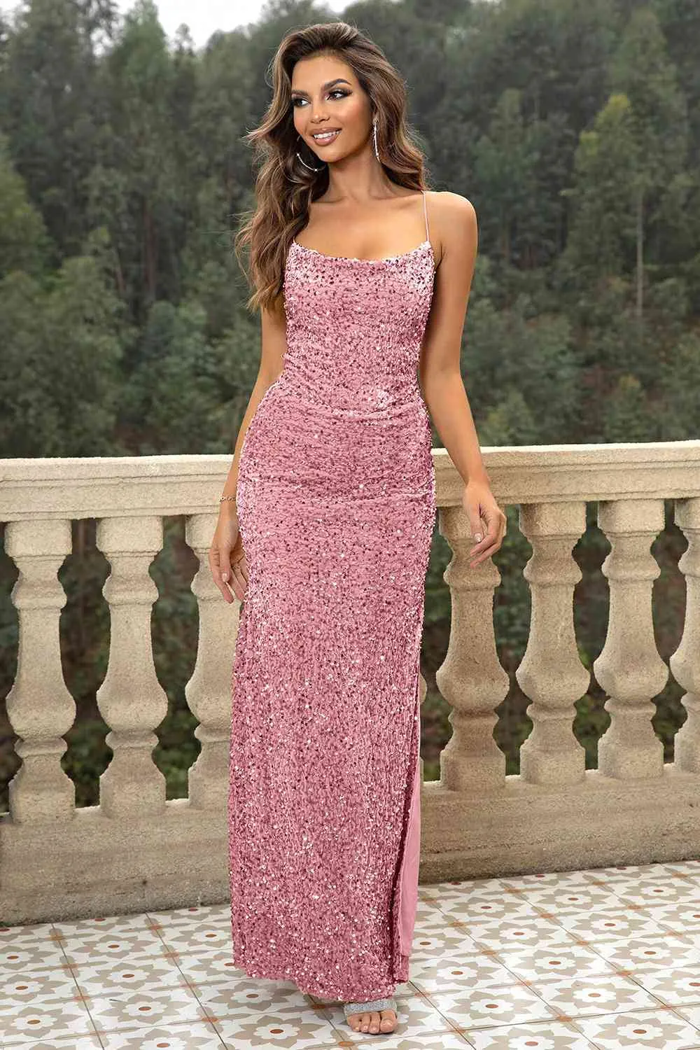 Sequin Backless Evening Dress