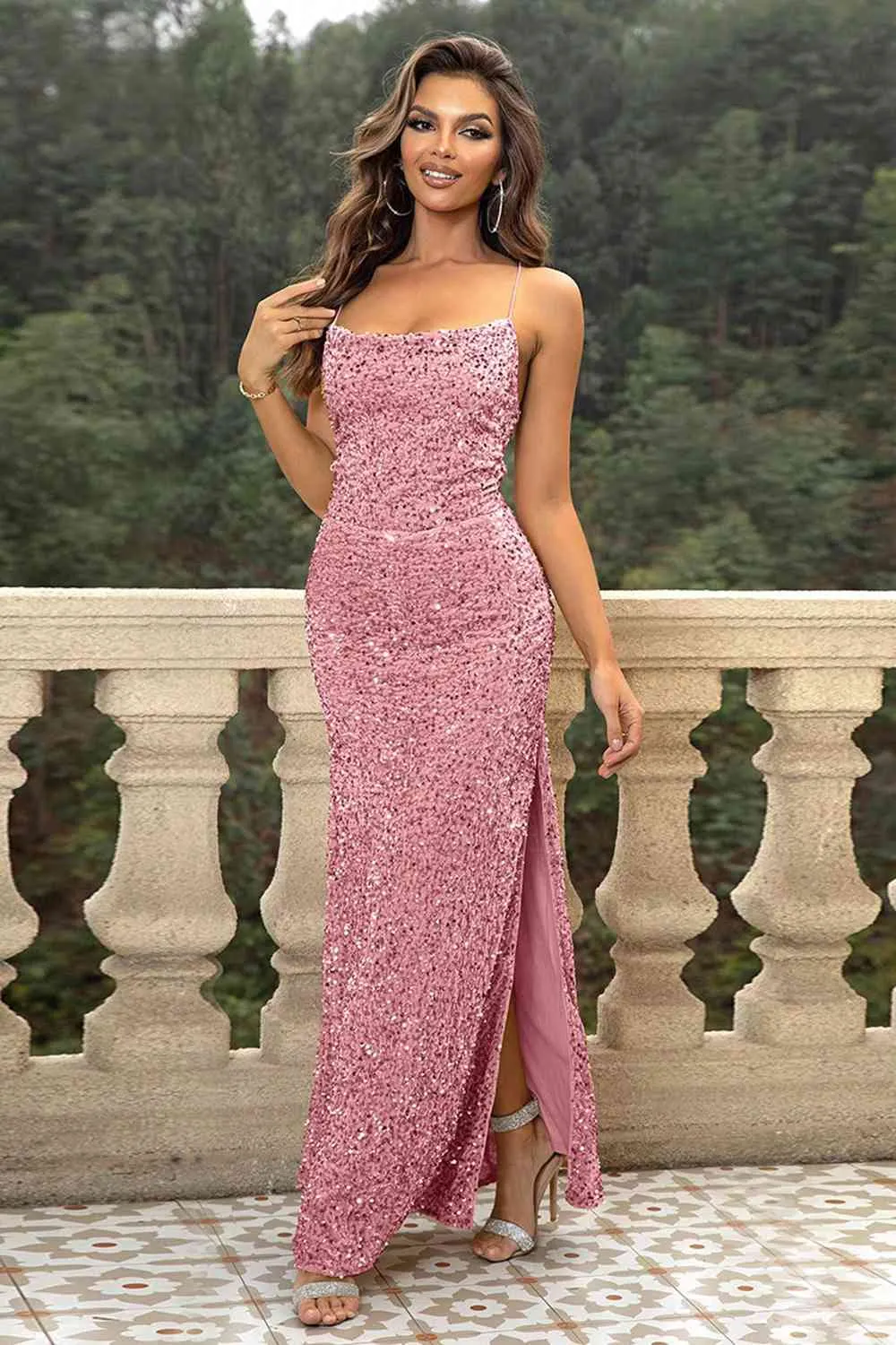 Sequin Backless Evening Dress