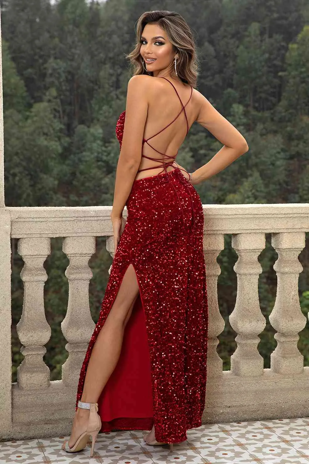 Sequin Backless Evening Dress
