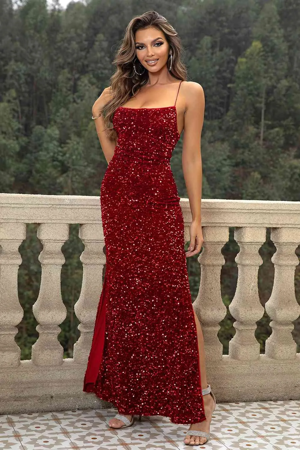Sequin Backless Evening Dress