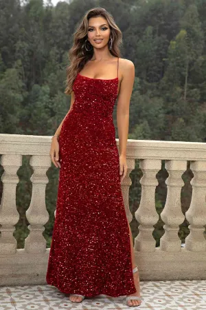 Sequin Backless Evening Dress