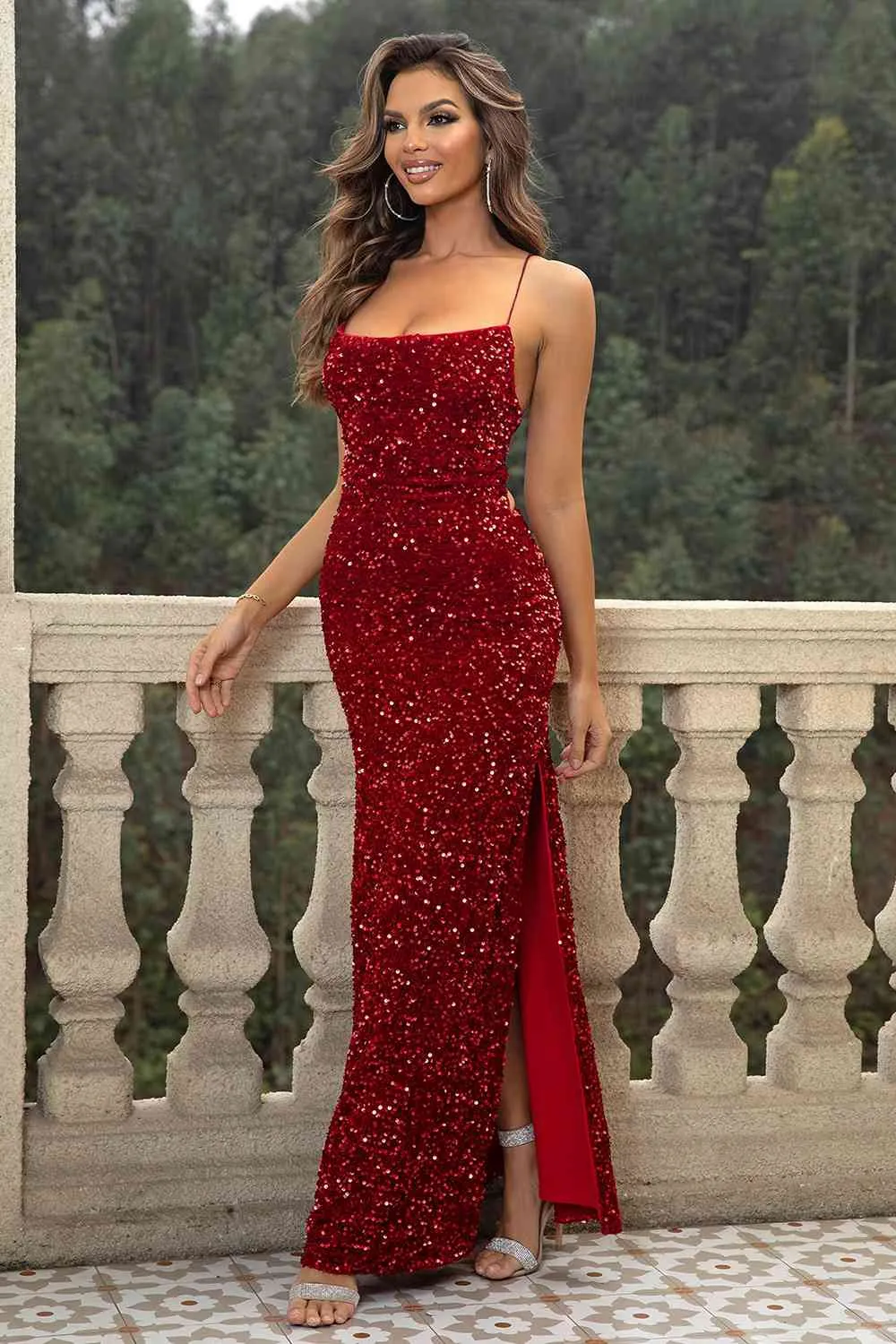 Sequin Backless Evening Dress