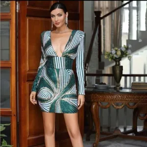 Sequin fires green mini dress size 6, new with tags