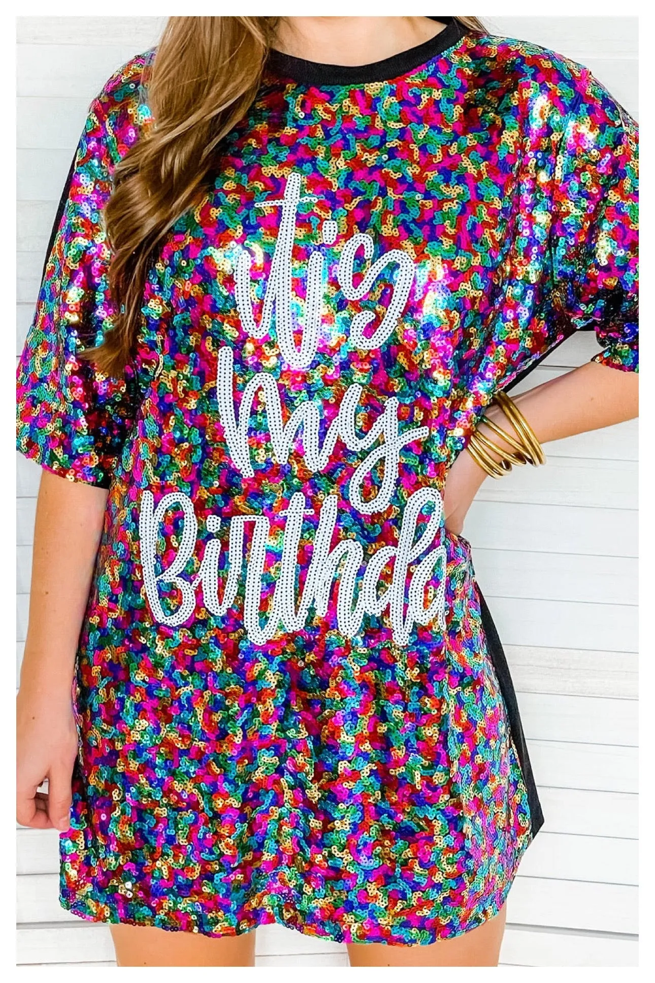 Sequin It’s My Birthday Dress/Top (Black)