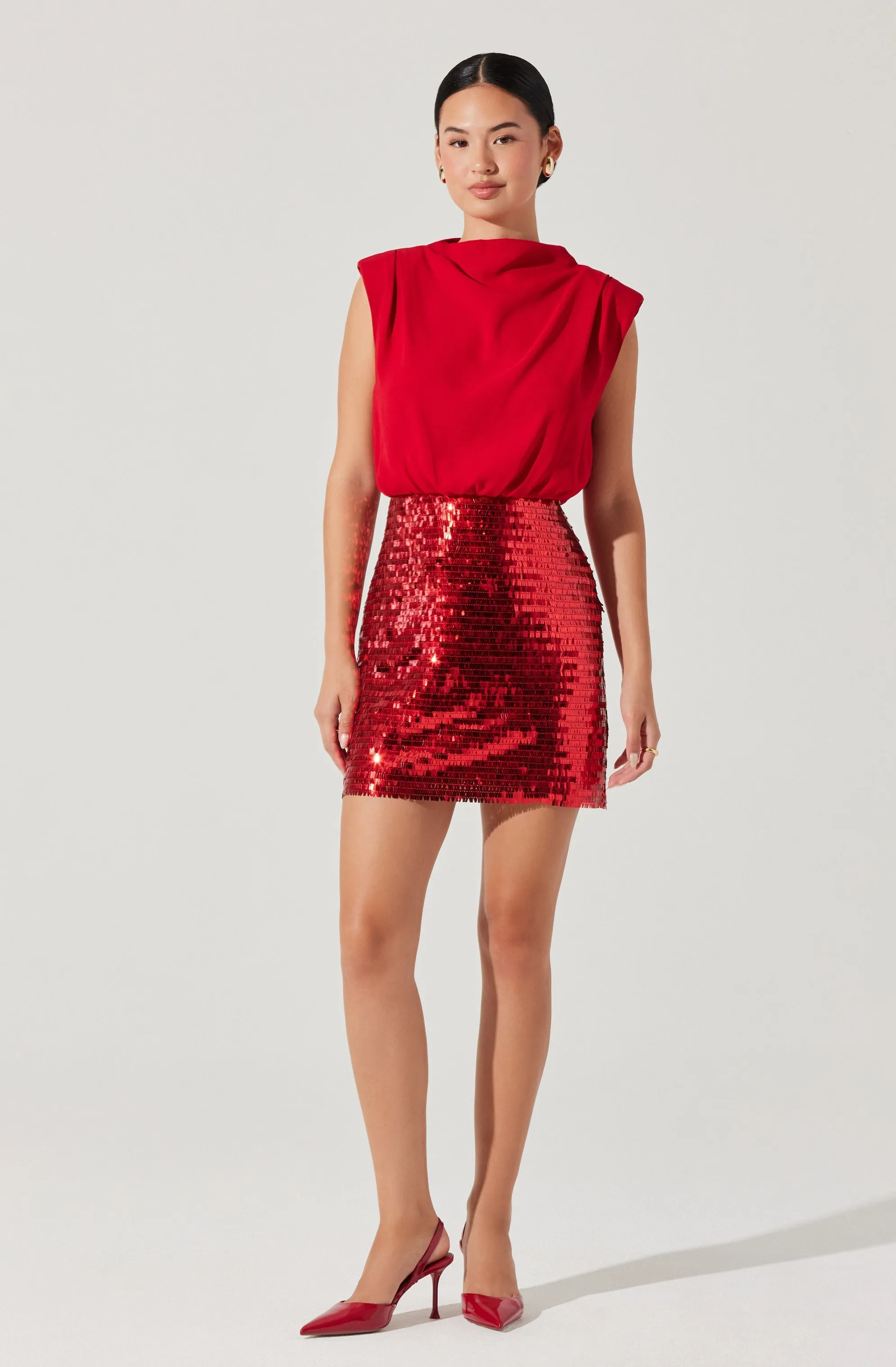 Sequin Mixed Media Mini Dress