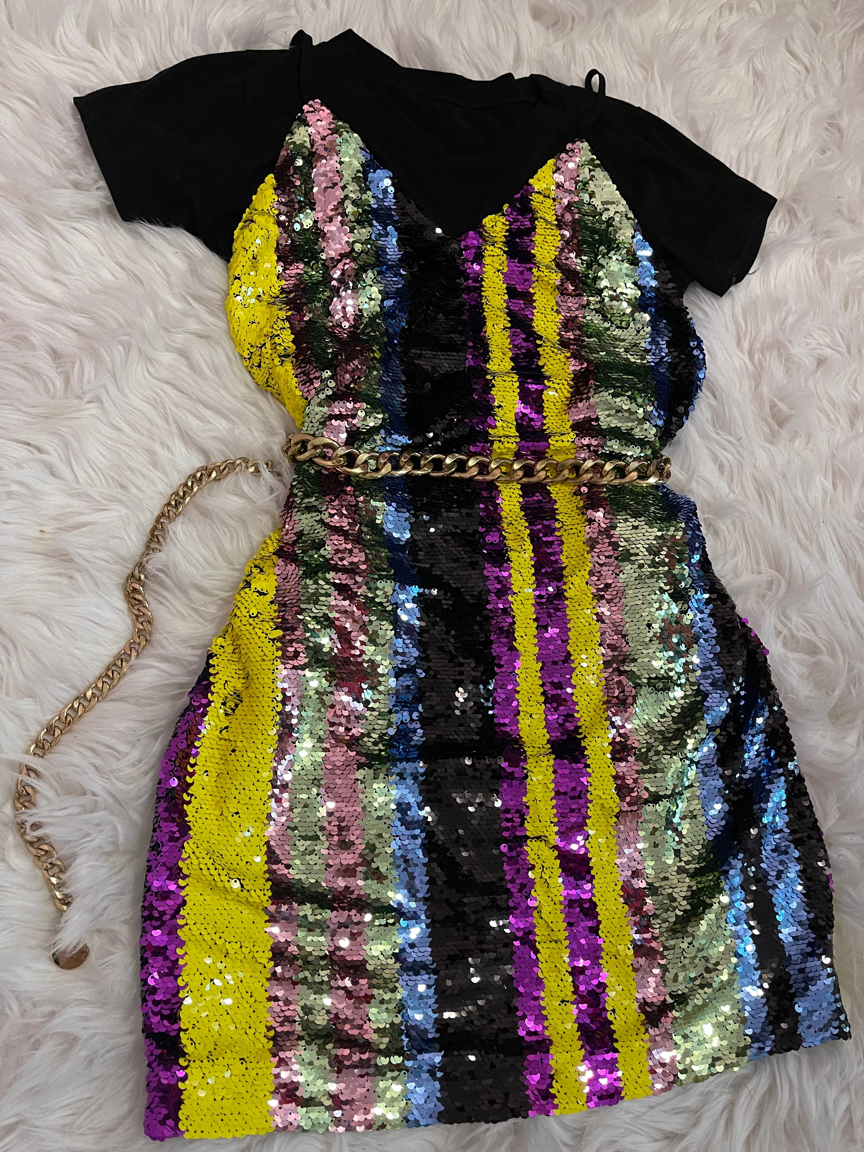 Sequin Multi-Colored Stripe Dress