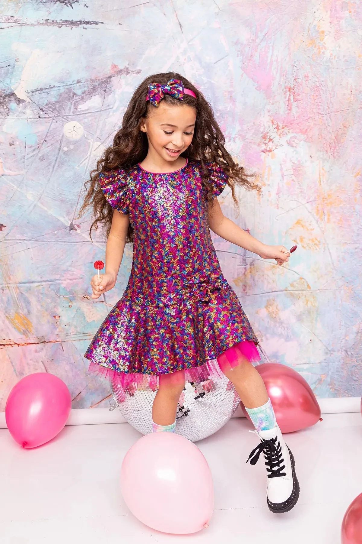 Sequin Ruffle Sleeve Tutu Dress