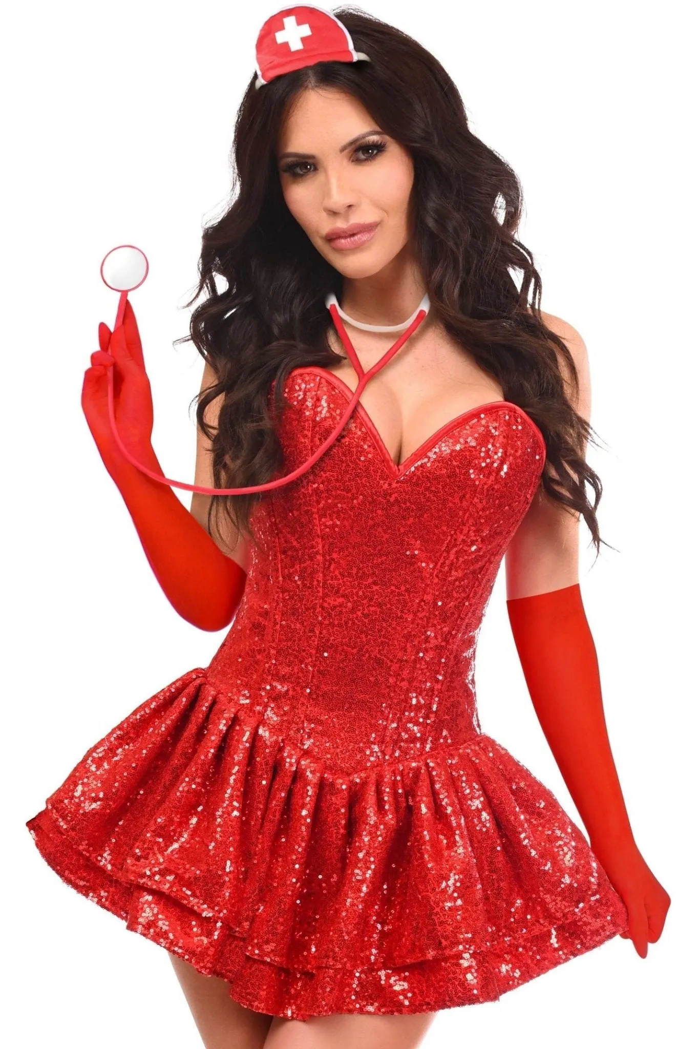 Sequin Siren Nurse 4-Piece Corset Costume Kit