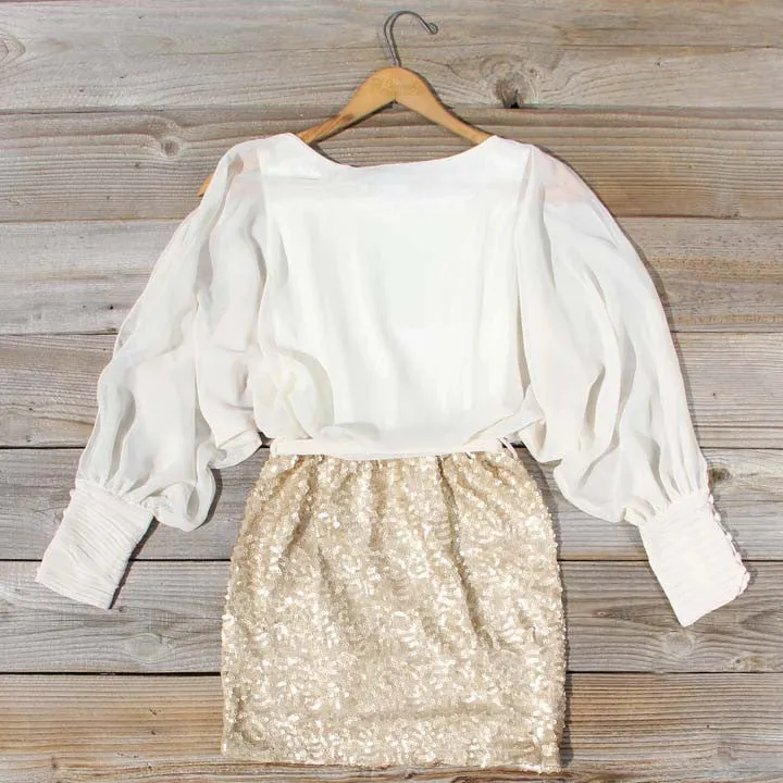 Sequined Autumn Dress in Cream