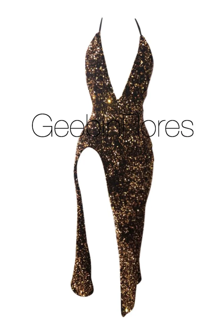 Serina Sequin Slit Dress