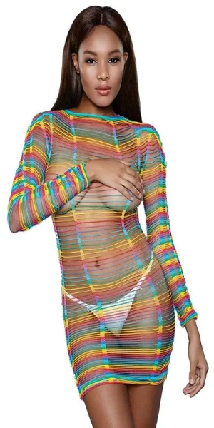 Sexy Rainbow Fishnet Burned Desire Mini Dress