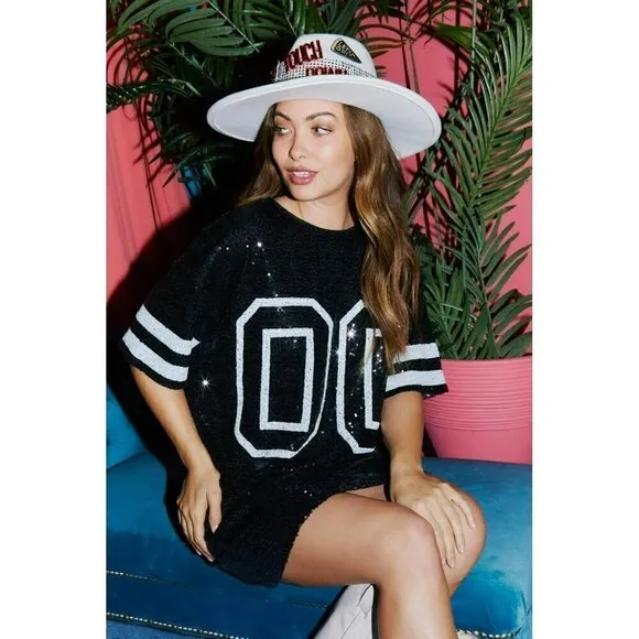 She Scores Gameday Sequin Jersey Dress in Black