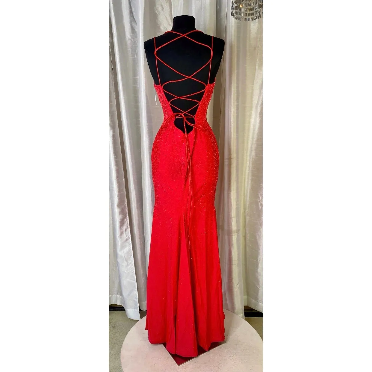 SHERRI HILL Style 54228 Long Rhinestone Gown Coral Size 00