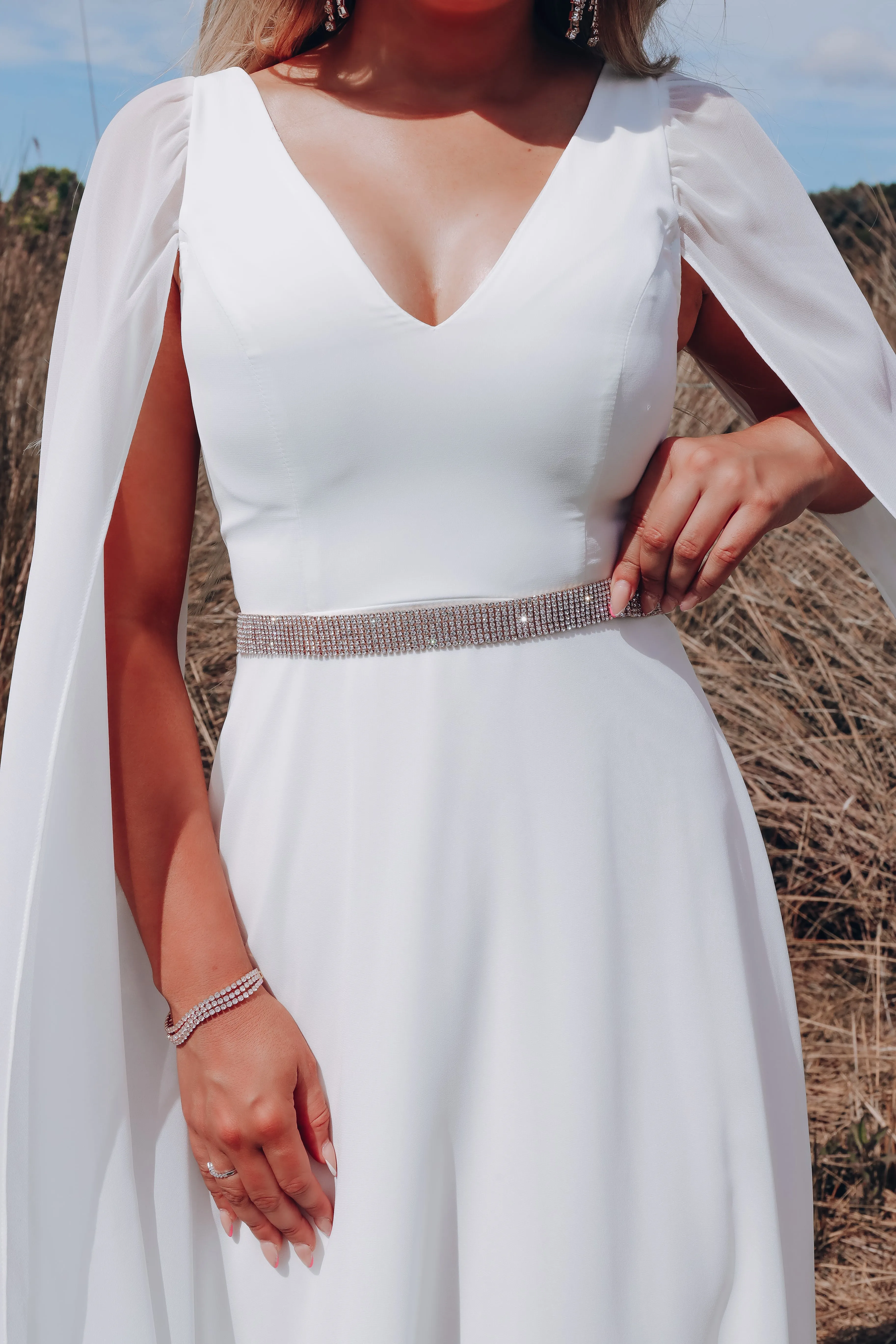 Shimmering Love Rhinestone Satin Tie Bridal Belt- Gold