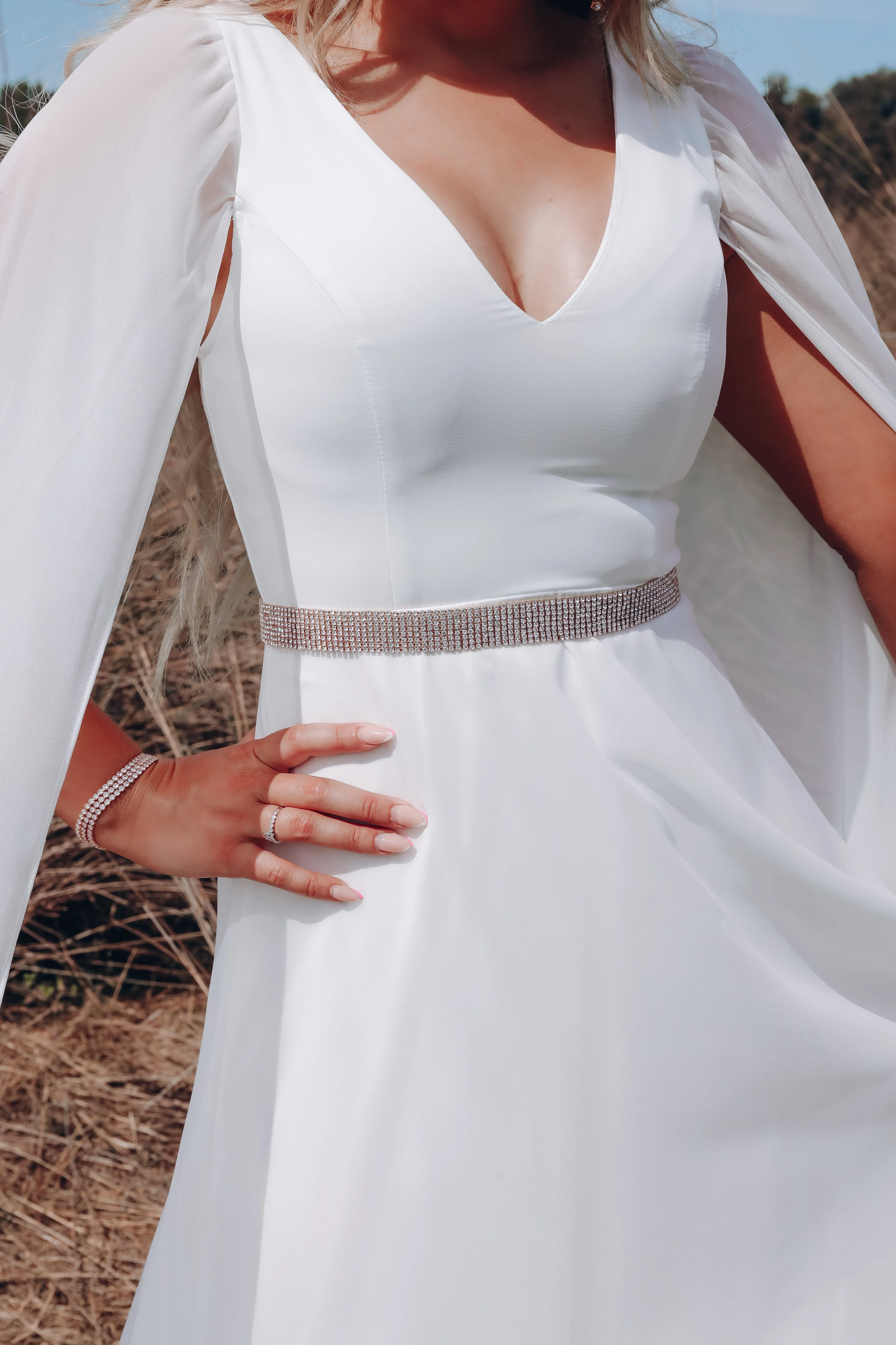Shimmering Love Rhinestone Satin Tie Bridal Belt- Gold