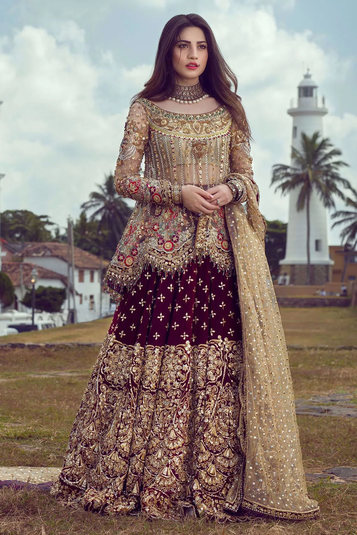 Short Peplum Lehnga in Maroon Color #Y6002