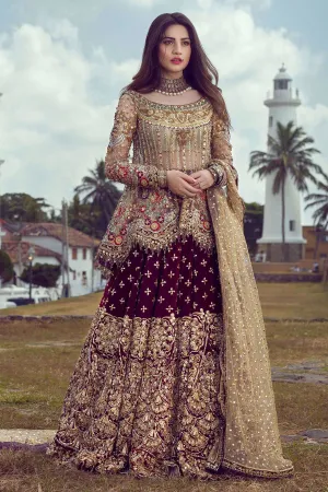 Short Peplum Lehnga in Maroon Color #Y6002
