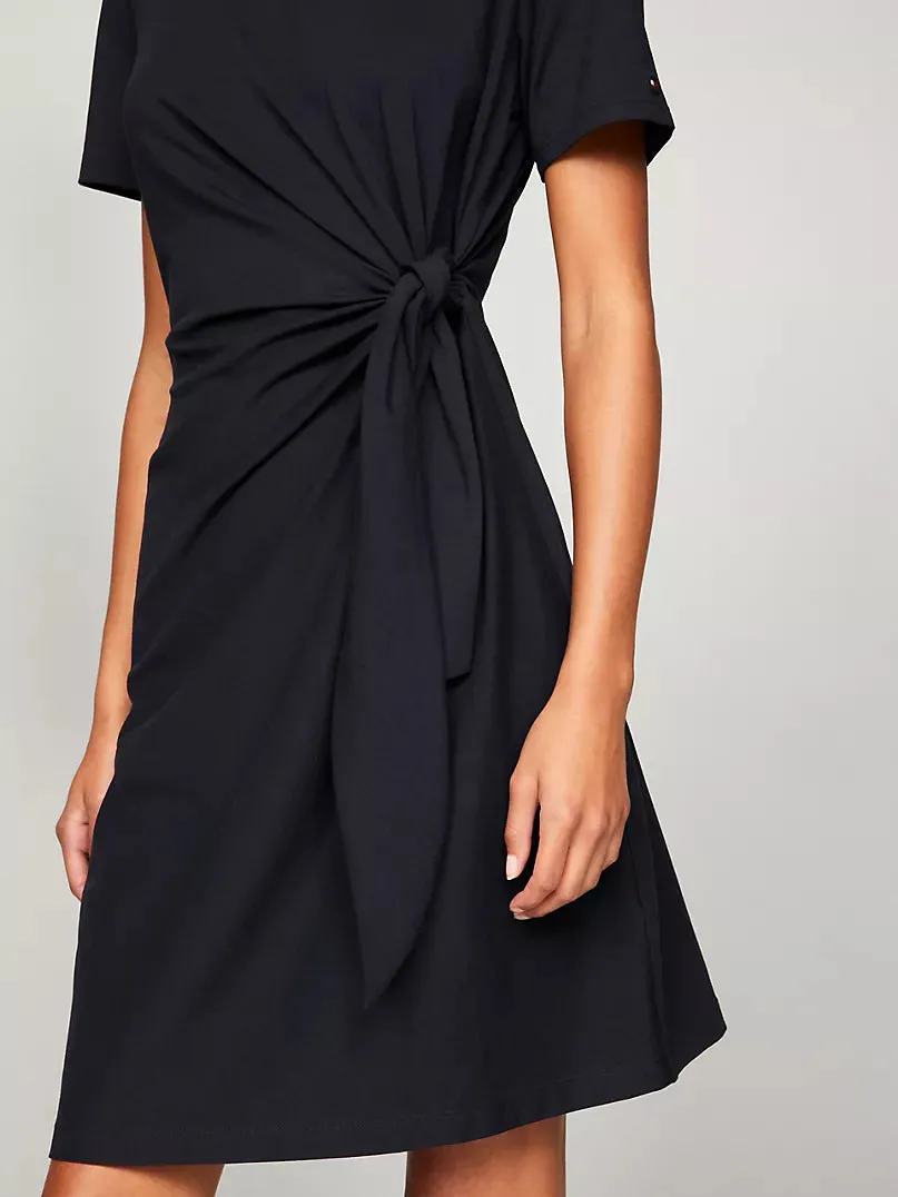 Short-Sleeve Knotted Stretch Dress