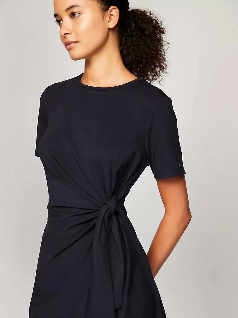 Short-Sleeve Knotted Stretch Dress