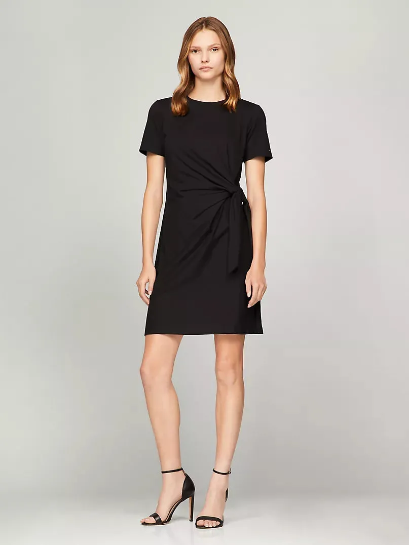 Short-Sleeve Knotted Stretch Dress