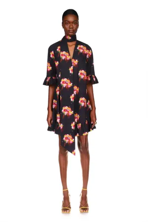 Short Tie Dress in Lucid Ranunculus Cotton