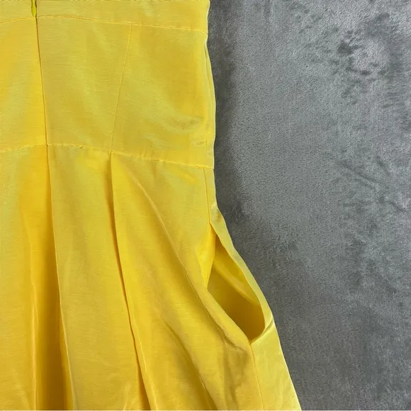 Shoshanna Yellow X Strap Cocktail Dress 8 Lined Pockets Formal Bridesmaid Prom