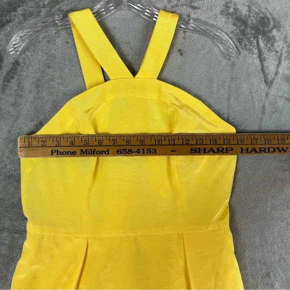 Shoshanna Yellow X Strap Cocktail Dress 8 Lined Pockets Formal Bridesmaid Prom