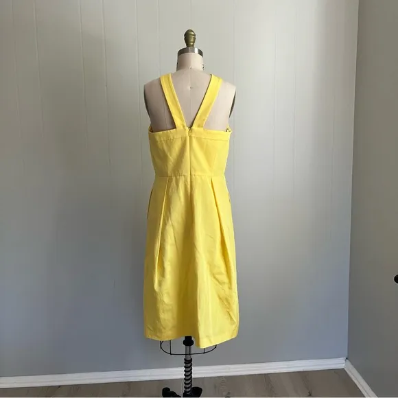 Shoshanna Yellow X Strap Cocktail Dress 8 Lined Pockets Formal Bridesmaid Prom