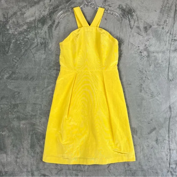 Shoshanna Yellow X Strap Cocktail Dress 8 Lined Pockets Formal Bridesmaid Prom