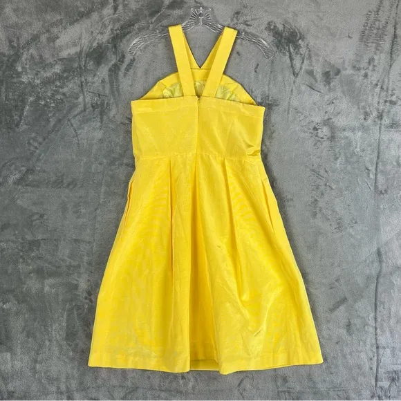 Shoshanna Yellow X Strap Cocktail Dress 8 Lined Pockets Formal Bridesmaid Prom