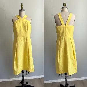 Shoshanna Yellow X Strap Cocktail Dress 8 Lined Pockets Formal Bridesmaid Prom