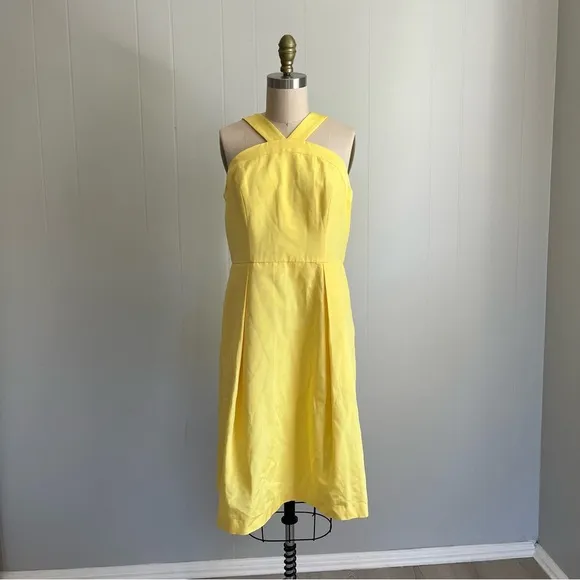 Shoshanna Yellow X Strap Cocktail Dress 8 Lined Pockets Formal Bridesmaid Prom