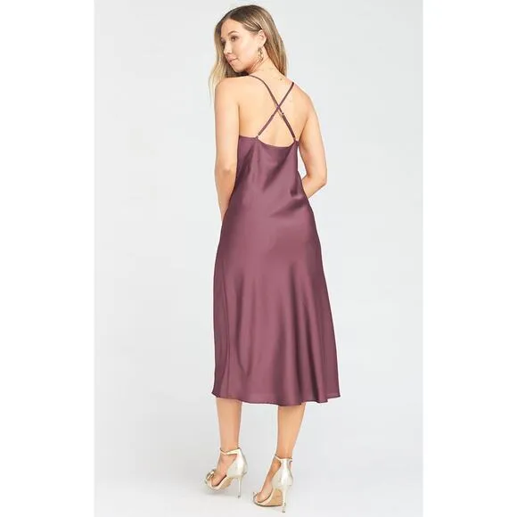 Show Me Your Mumu Verona Cowl Dress Dusty Plum Luxe Satin XS NWT