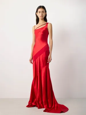 Silk Bias Gown with Coral Beading