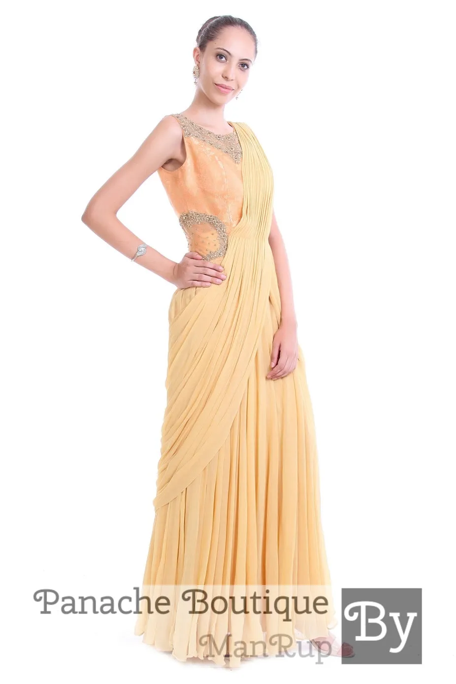 Silk Brocade and Georgette Silk Saree Gown
