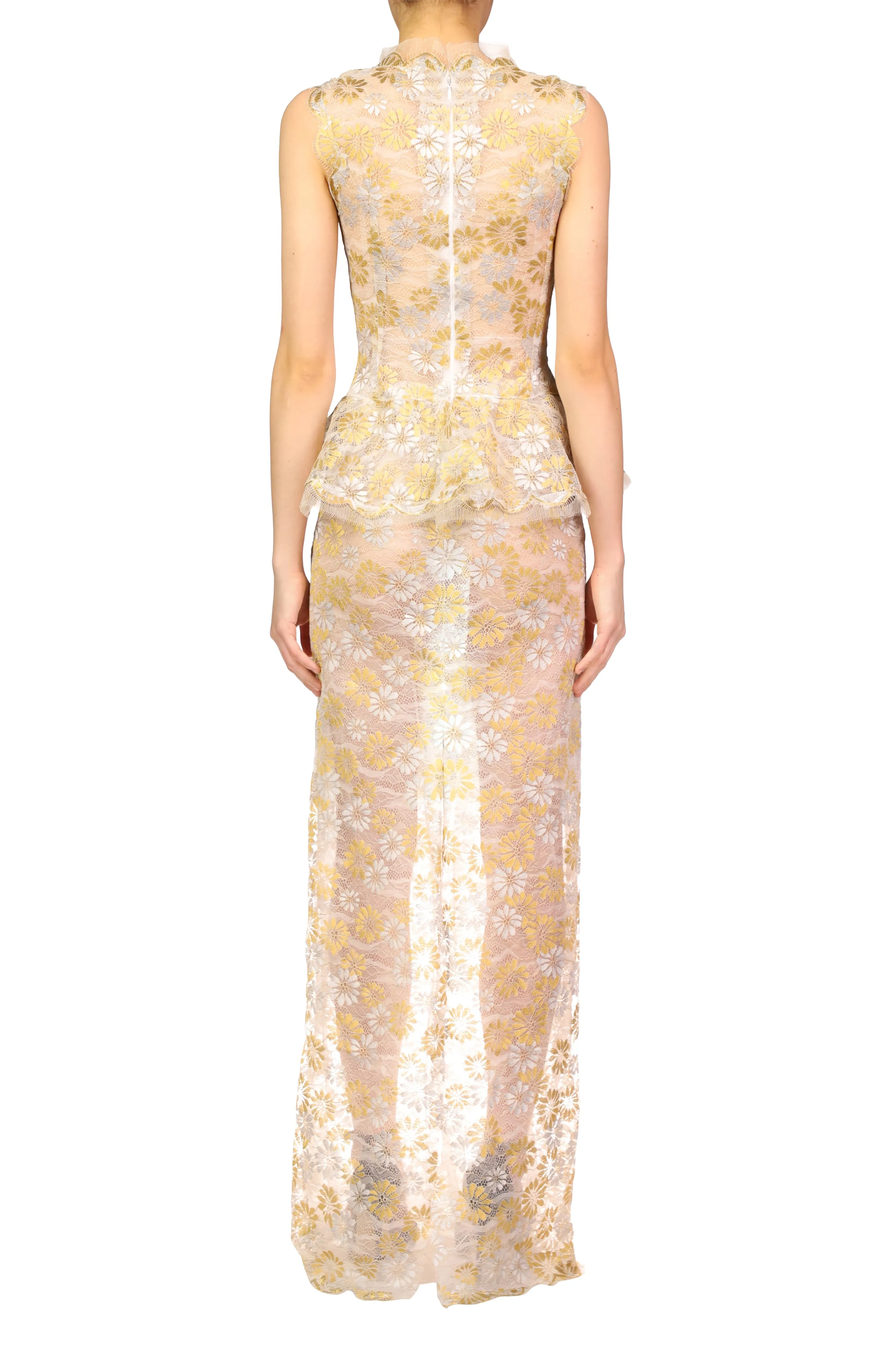 Silver and Gold Daisy Lace Gown with Hand Beaded Details