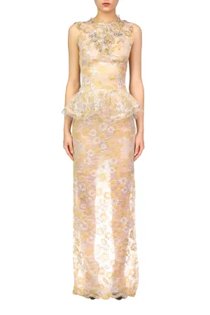 Silver and Gold Daisy Lace Gown with Hand Beaded Details