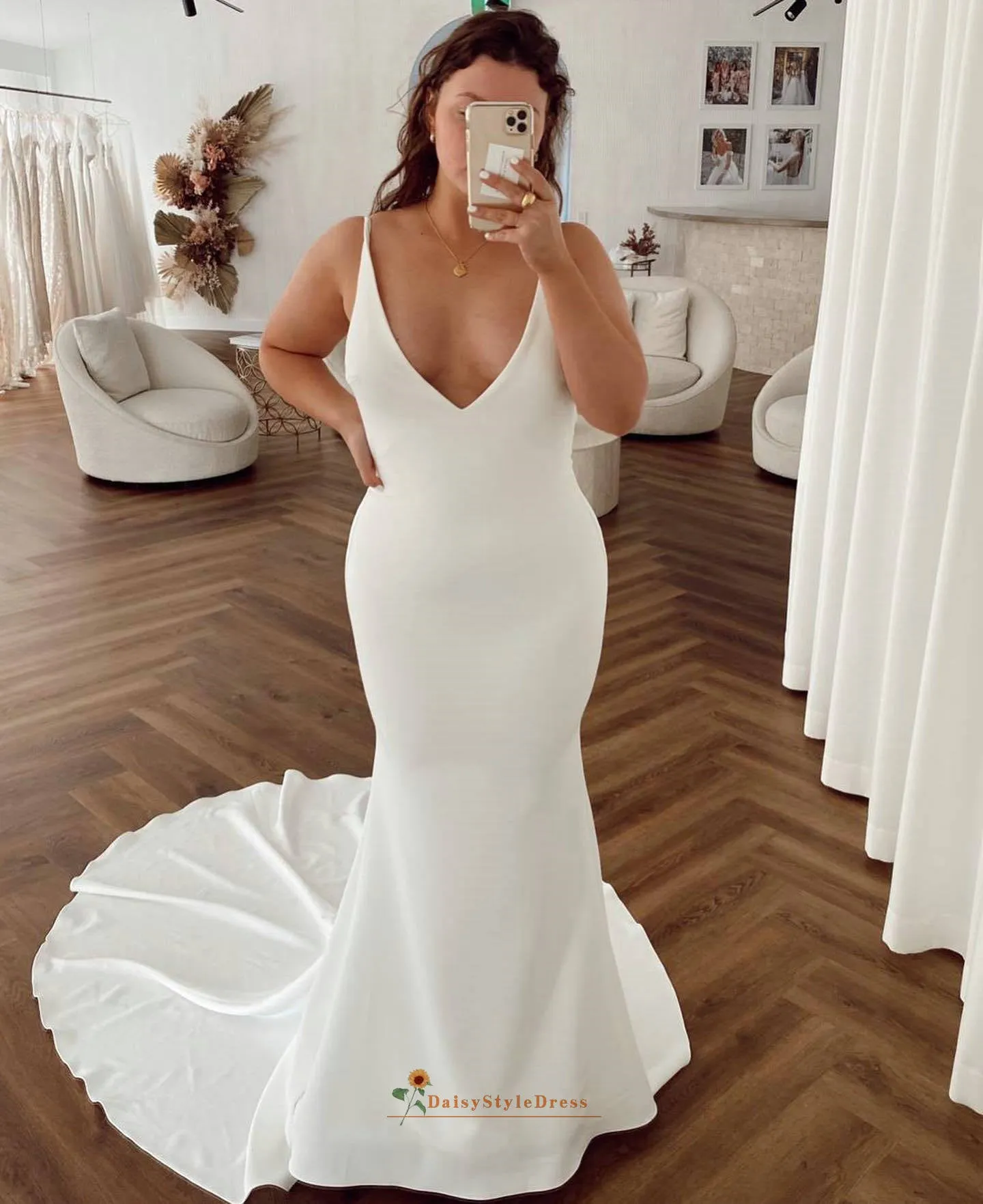 Simple Sexy Backless Fit and Flare Wedding Dress