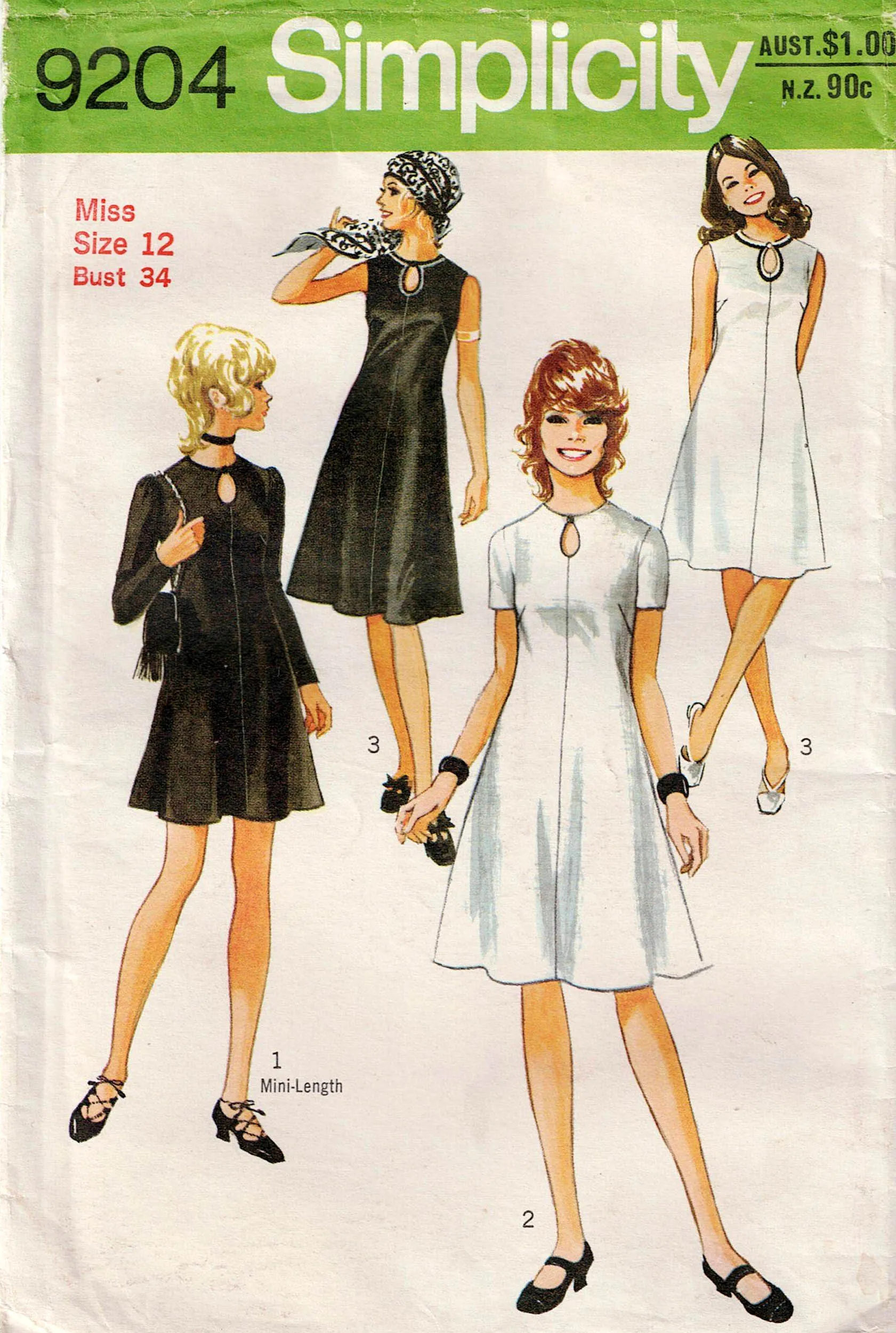 Simplicity 9204 Womens Shift Dress with Keyhole Neckline 1970s Vintage Sewing Pattern Size 12 Bust 34 inches