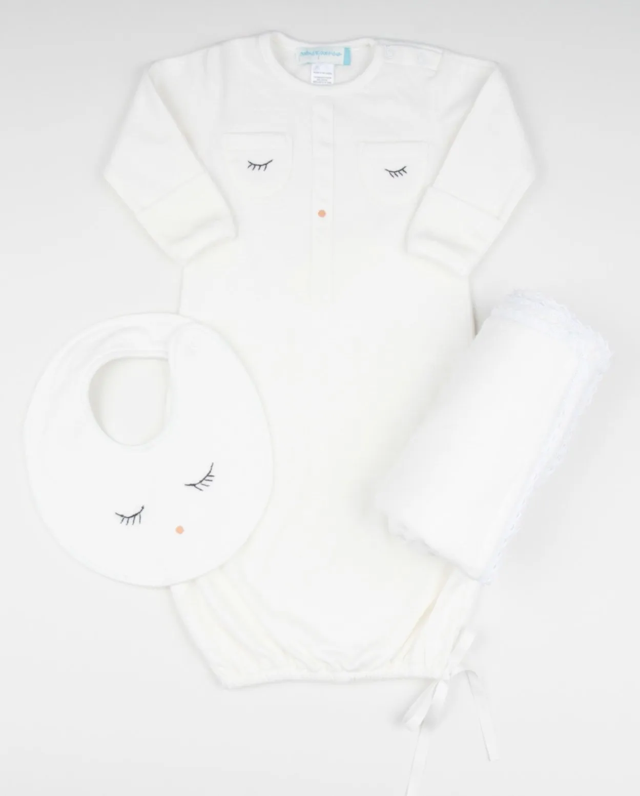 Sleepy Eyes & Button Nose Baby Gown, Ivory