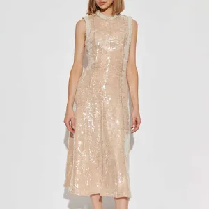 Sleeveless Midi Sequin Dress With Pearl Appliques
