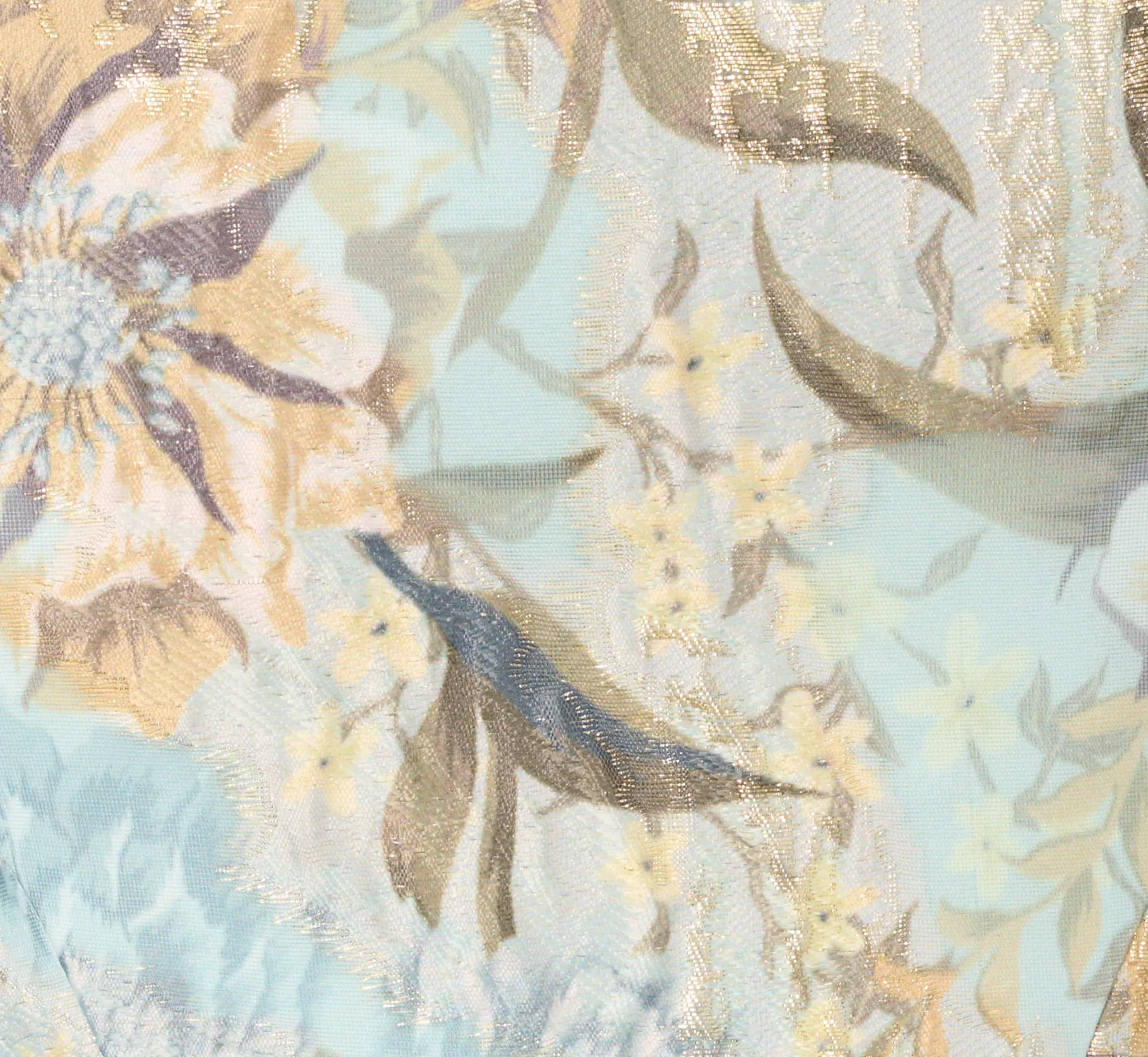 Sleeveless Square Neck Floral Jacquard Column Gown In Blue Gold