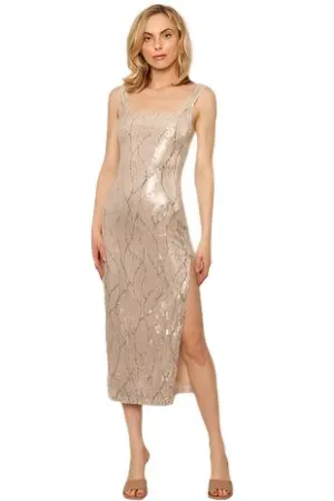 Sleeveless Square Neck Sequin Midi Dress