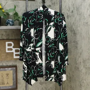 Slinky Brand Women's 3/4 Sleeve Printed Peplum Sweater Jacket Black Medium