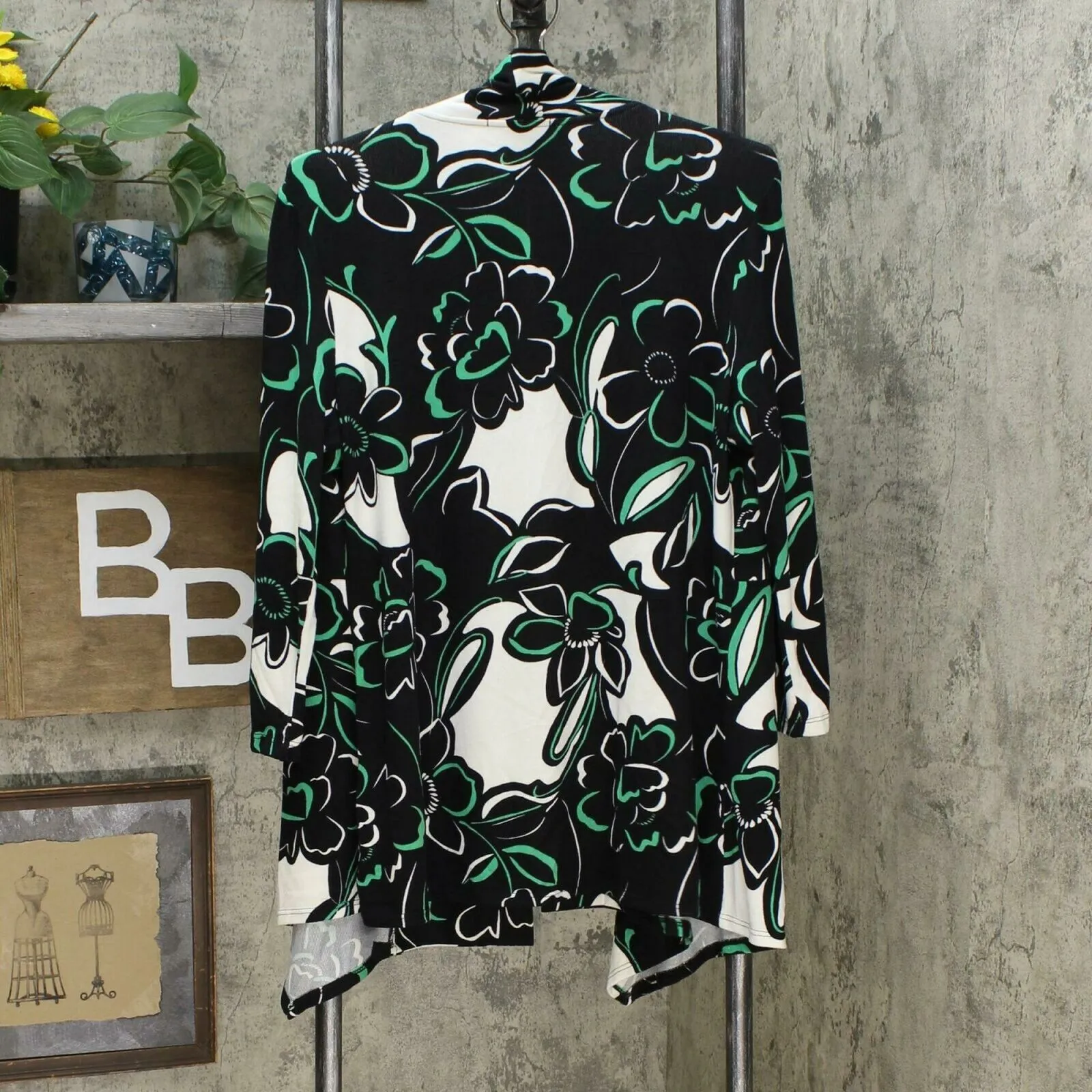 Slinky Brand Women's 3/4 Sleeve Printed Peplum Sweater Jacket Black Medium
